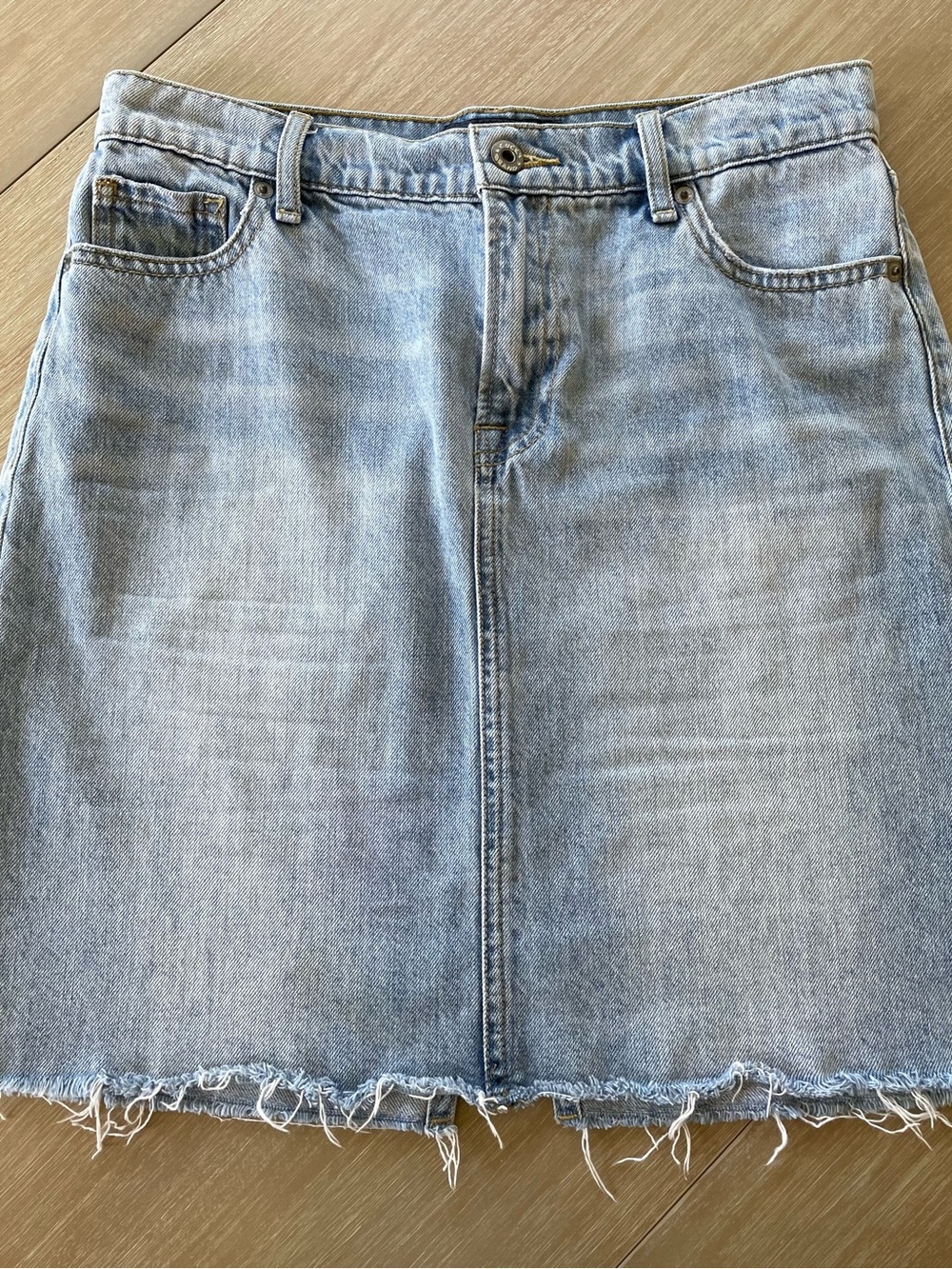 Denim Mini Skirt - Frayed Hem. Lucky Brand. Boho, Coastal Cowgirl, Y2K - Picture 1 of 6